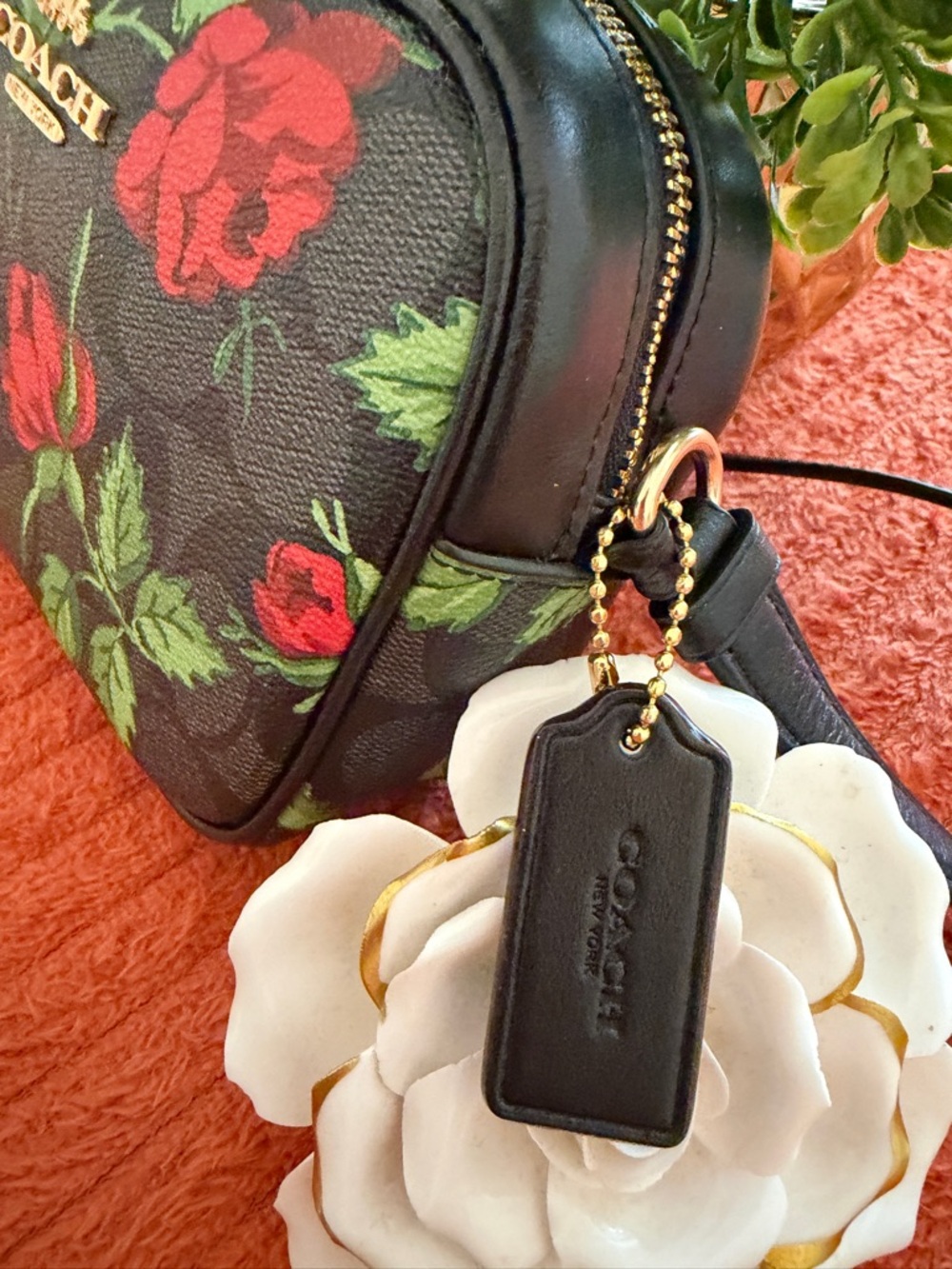 Coach Black Floral Crossbody Bag with Red Roses - Picture 12 of 15